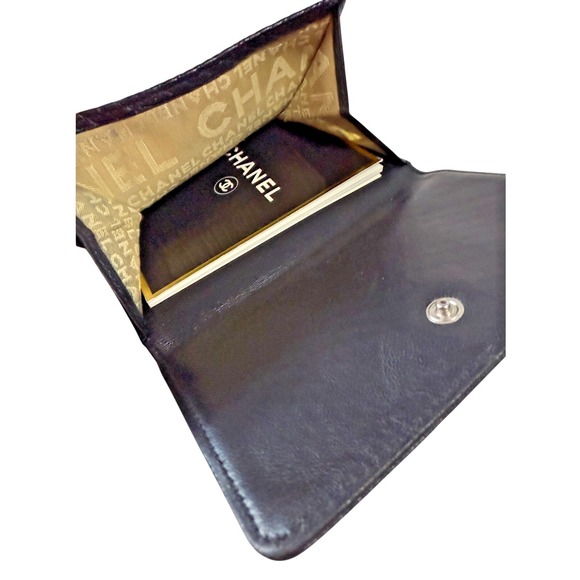 Chanel Calfskin Wallet Black Leather Camel Women's Bifold Timeless 2 COAs Card - Picture 7 of 14